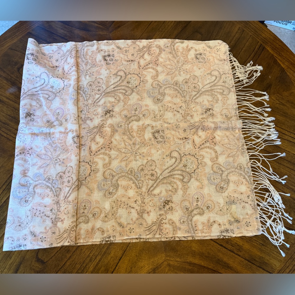 La Fiorentina Wool Fringe Paisley Wrap/Scarf Brown Punk Cream Boho 66x25